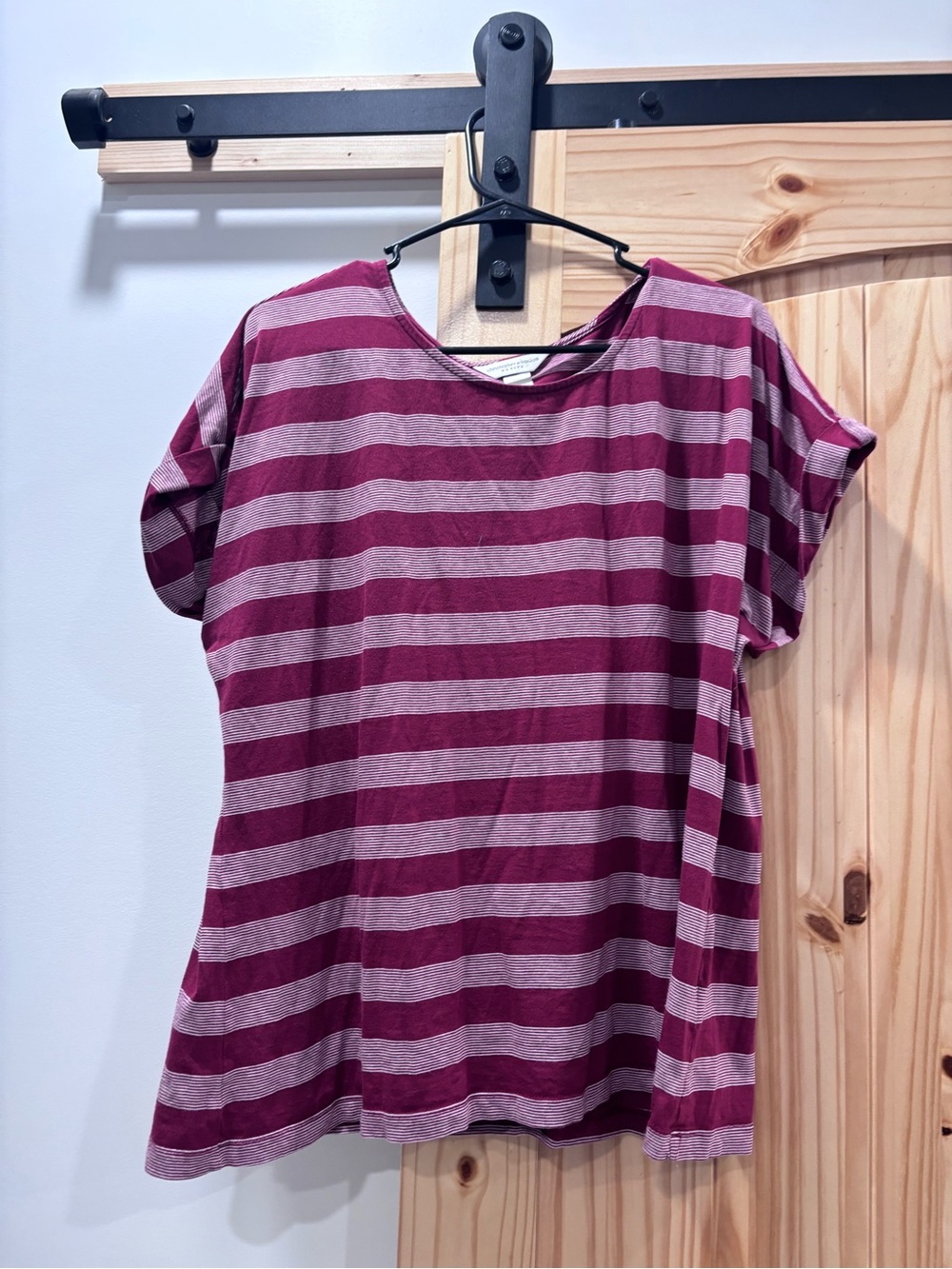 Christopher & Banks Maroon and Light Pink Striped Short-Sleeve Tee